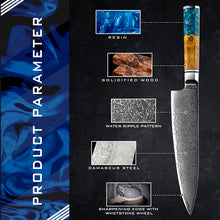 Load image into Gallery viewer, PREMIUM DAMASCUS STEEL KNIFE SET OF 8 with Magnetic Butcher Block (PREVENTA)
