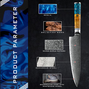 PREMIUM DAMASCUS STEEL KNIFE SET OF 8 with Magnetic Butcher Block (PREVENTA)