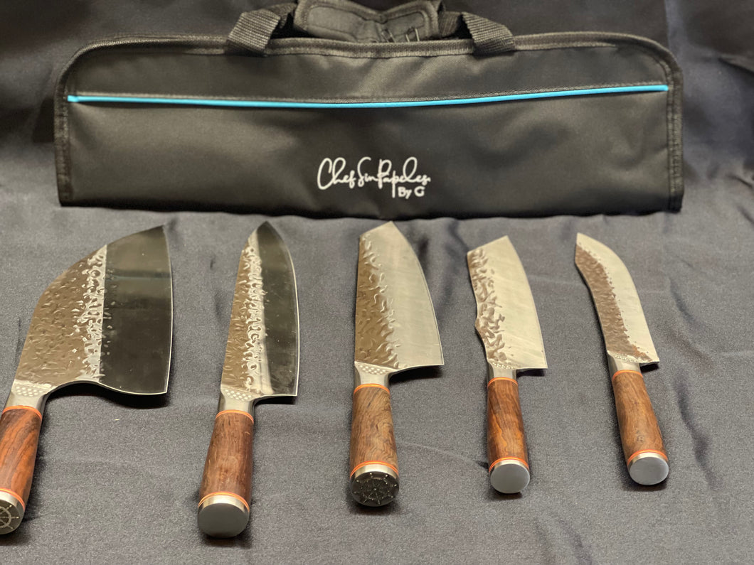 1 set of 5 Stainless Steel Carbon Meat Slicing Kitchen Knives